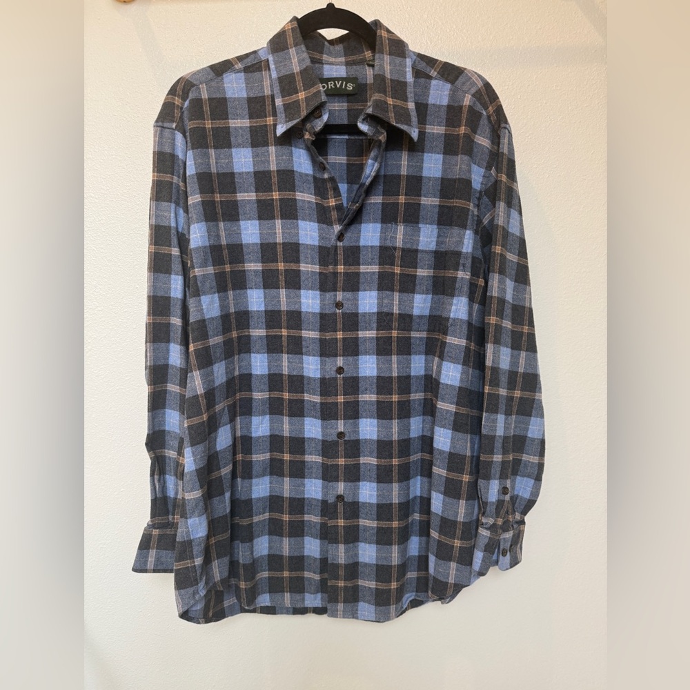 Orvis Men's Plaid Button-Down Shirt in Blue, Black and Brown